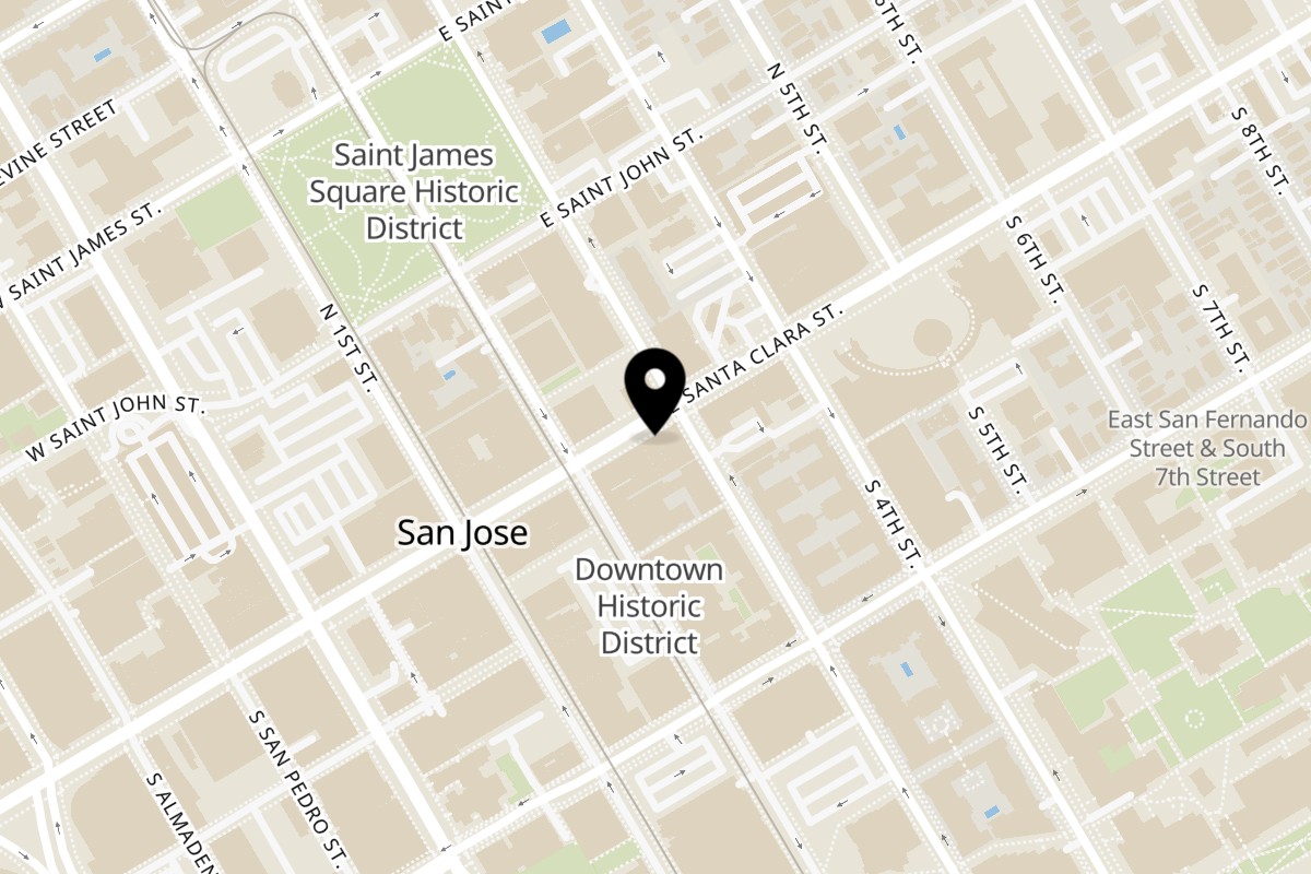 Map showing the location of Nippon Curry San Jose on 82 E Santa Clara St in San Jose